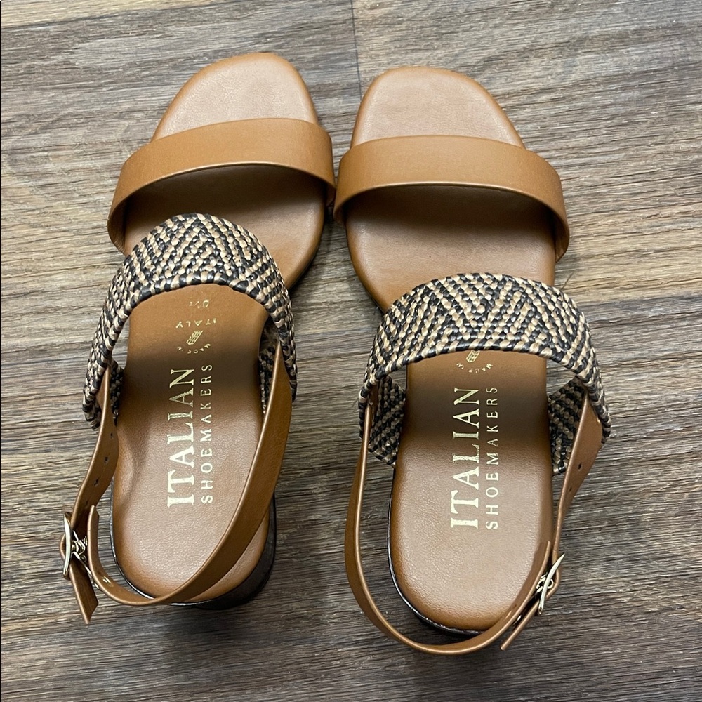 Italian Shoemakers Woven Tan and Brown Sandals